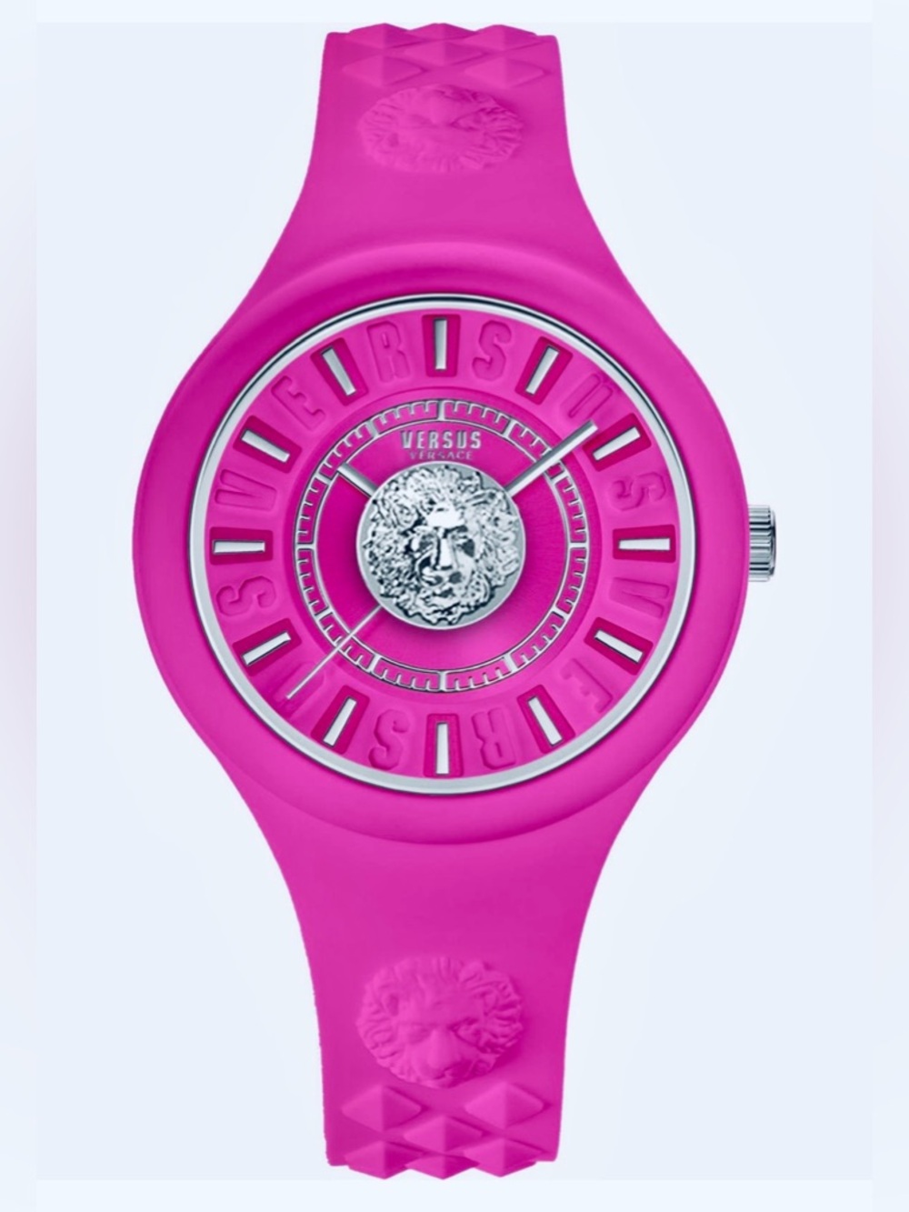 Womenβs Versus Versace 39mm Hot Pink Fire Island Silicone Lion-Emblem Watch NWT